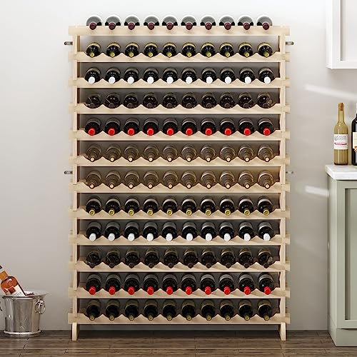 sogesfurniture Portabottiglie con 12 ripiani, per 120 bottiglie, in legno massello naturale, per casa, cucina, bar