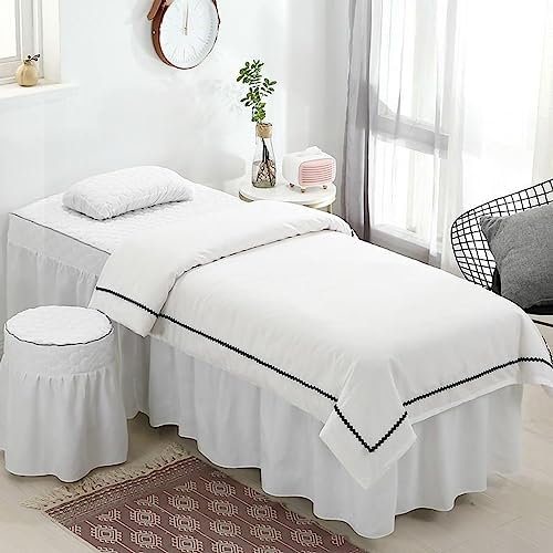 MIPOPS Massage Table Sheets Sets 4 Piece Set, Massage Bed Sheet, Face Cradle Covers for Massage Beauty Salon Hotels (Color : White, Size : 185x70cm(73x28inch))
