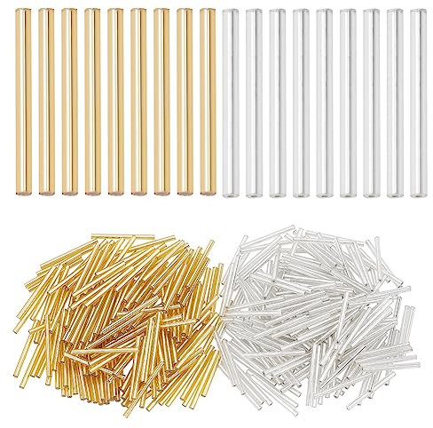 PH PandaHall 400 Stück extra lange Stiftperlen, 31 ~ 34 mm x 3 mm, Glasstiftperlen, Röhrchen, Rocailles, Bastelperlen, lose Abstandshalter für Fransen, Ohrringe, Armbänder, Halsketten,