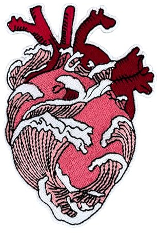 Urbanski Patch Meer Ozean Welle rotes anatomisches Herz zum Aufbügeln 10 x 7 cm | Aufnäher Applikation Bügelbild