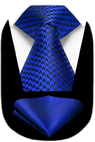 HISDERN Krawatte Königs Blau Klassisch Hochzeit Krawatte mit Einstecktuch Set Formelle Business Schlips Herren Elegant Party