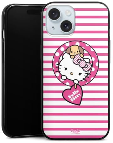 DeinDesign Silikon Hülle kompatibel mit Apple iPhone 15 Case schwarz Handyhülle Hanami Hello Kitty Offizielles Lizenzprodukt