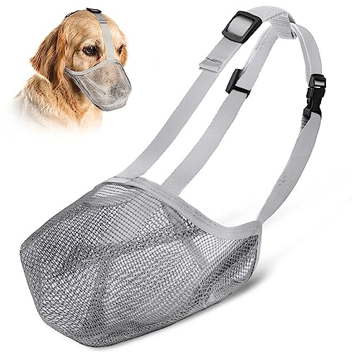 Adiwo Maulkorb für Hunde,Hunde Maulkorb mit Abgerundetem Mesh Schlaufe Atmungsaktiv Sicherer Schneller Sitz Für Kleine Mittelgroße Große Hunde Verstellbare Fressschutz Hund Beißen und Kauen Grau S