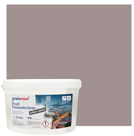 Preismaxx Profi Fassadenfarbe urban colors, bunte Außenfarbe, braun, felsbraun, rock brown 5L, matte, wasserabweisende Aussen-Dispersion, hohe Wasserdampfdurchlässigkeit