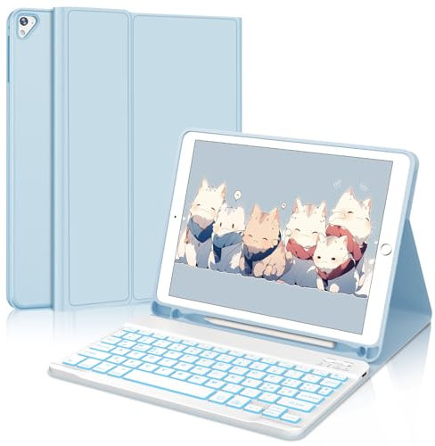 Tastiera iPad 6 Generazione, Tastiera iPad 9.7, Cover iPad 6 Generazione con Tastiera, Custodia Tastiera Italiano Bluetooth Retroilluminata per iPad 5, ipad pro 9.7, iPad Air 2, iPad Air 1, Blu cielo