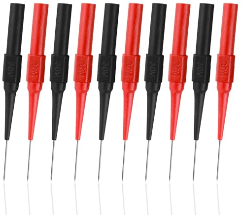 Jeffdad Messspitzen für Multimeter, 10 Stück 0.7mm Testsonde Multimeter Prüfsonde Isolationspiercing Nadel Bananenstecker kabel Sonde Abnehmbare Sonde für Professionellen Messung(rot schwarz)