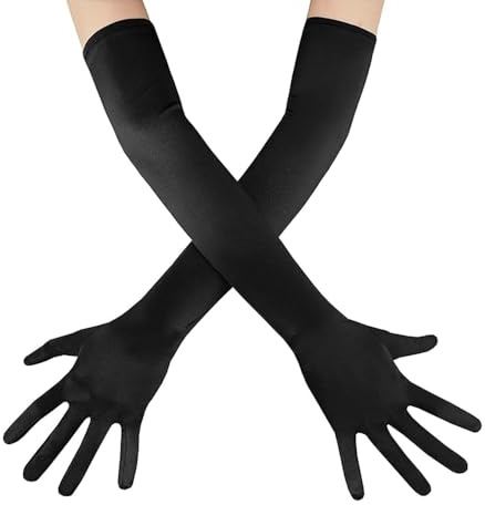 OWITER Lange Ellenbogen-Satin-Handschuhe für Oper, Abend, Party, Tanz, Abschlussball, Schwarz , One size
