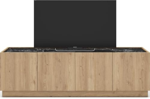 HOMIFAB Meuble TV 4 Portes Effet Bois et marbre Noir 160 cm - Dilan