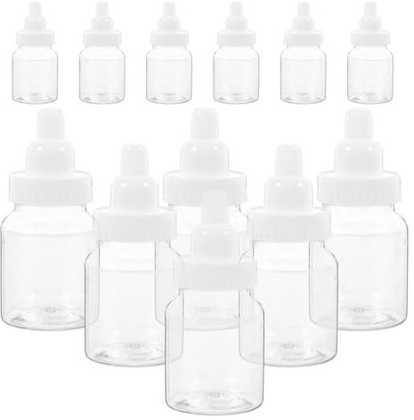 Zerodeko Baby Bottle Shower Favor 12pcs Mini Plastic Candy Bottles Plastic Baby Bottle Piggy Bank Box Birthday Baby Shower Party Favors Festive Decorations White