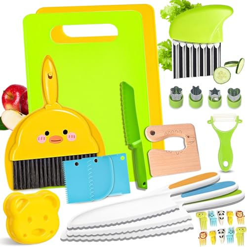 Lttorjf Lot de 27 Pièces Couteau de Cuisine pour Enfants, Montessori pour Couteaux et Ustensiles, Parfait pour Les Enfants de 2 Ans et Plus