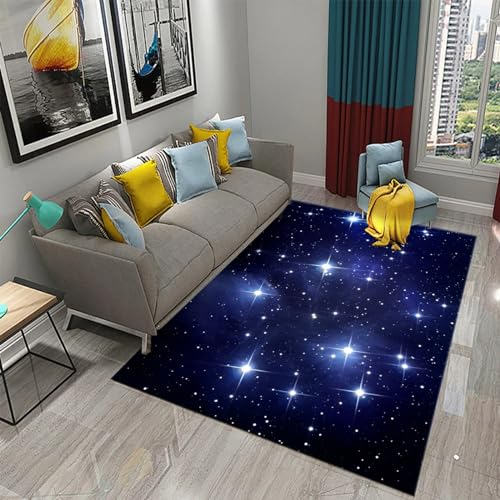 Modern Teppich, Flecken Und Wasserfester Fusselfreier-Teppich Blaue Sterne, Galaxie, Sternenhimmel, Landschaft Für Zuhause Büro Schlafzimmer Wohnzimmer Küche Waschbarer Teppich, 60 X 90 cm / 23.6-1A1