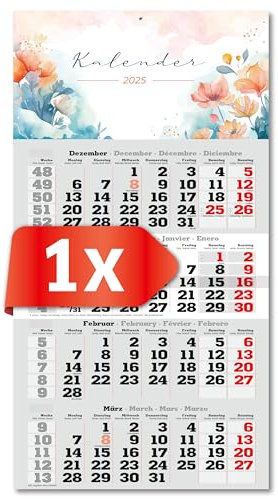PRIMUS PRINT 4-Monats Einblockkalender 2025 - Wandkalender - Monatskalender mit Schieber - Blockkalender - inklusive Feiertagen - verschiedene Motive, verschiedene Sets - [ 1 x Blumen ]