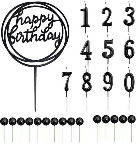 10 Velas Para Pastel, 1 Inserto Para Pastel, 15 Bolas Para Pastel, Velas Con Números Negros, Adornos De Feliz Cumpleaños, Decoraciones Para Pasteles De Cumpleaños Y Aniversario