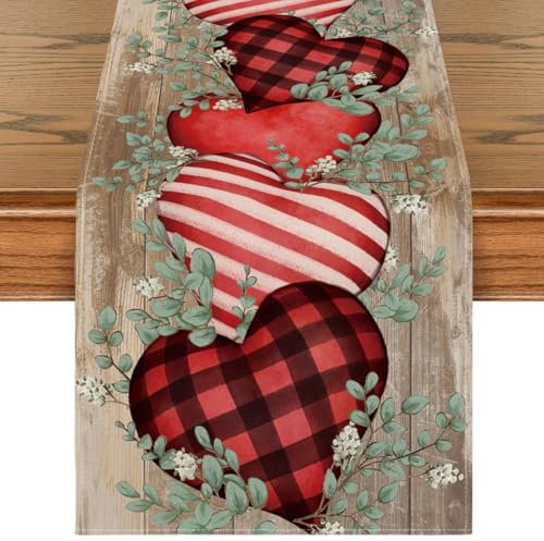 Artoid Mode Planken Liebe Herz Eukalyptus Valentinstag Tischläufer, Muttertag Küche Esstisch Dekoration Drinnen Urlaub Party Dekor 40x140 cm