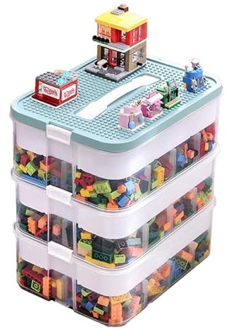 Aufbewahrungsbox für Lego Bausteine,Classic Große Bausteine Box für Lego,3 Stufen Transparent Organizer,Aufbewahrung mit Deckel,Ablagefächer Stapelbar Spielzeug,Sortierboxen für Lego(Grün)