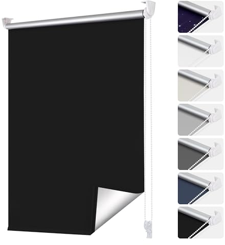 smartdemo Verdunklungsrollo ohne Bohren & mit Bohren, Klemmrollo Fensterrollo Schwarz B80 x H130cm (Stoffbreite80cm), Thermorollo Sichtschutz und Sonnenchutz, Klemmrollo rollos für Fenster & Tür