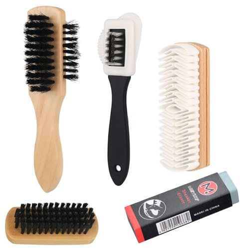 Wildlederbürste für Schuhe Set, Nubukleder Bürste, Raulederbürste mit Radiergummi, Kreppbürste für Rauleder Nubuk Veloursleder, Kreppbürste Wildleder Pflege Bürste zur Rauleder, Nubuk, Veloursleder