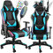 TecTake® Silla Gaming, Silla de Oficina Ergonómica con Función Masaje, Iluminación LED, Respaldo y Reposabrazos Ajustables, Silla Giratoria Reclinable, Silla para Escritorio y Gaming - Negro/Celeste