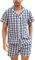 Irdcomps Pyjama Homme Coton Été Court Ensembles de Pyjamas Plaid Ete Vêtements De Nuit Carreaux Vêtements de Détente à Manches Short Pyjama Loungewear Deux Pièces Confortable Doux Bleu+Blanc1 3XL