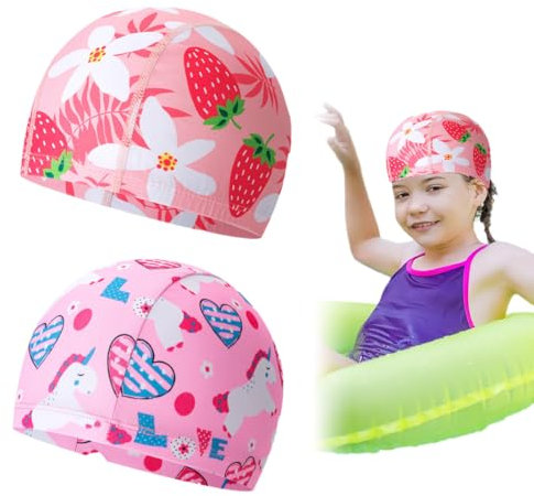 CULEO Cuffie da Nuoto, 2 Pezzi Cuffie da Nuoto Bambini, Rosa, Poliestere, 2-8 Anni