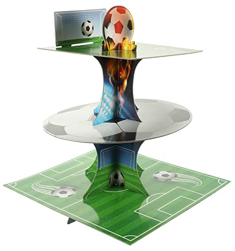 ibasenice Soccer Birthday Cake Toer Football Tiered Cake Stand Cupcake Stand Decorative Dessert Holder Food-grade Paper Material