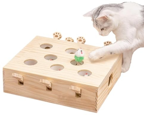 Pop und spielen Sie Hide and Sek Toy, interaktives Spiel, Mäusejagd aus Holz für Kätzchen, geistige Stimulationsspielzeug, lustige Aktivität, interaktives Spielzeug für neugierige Katzen