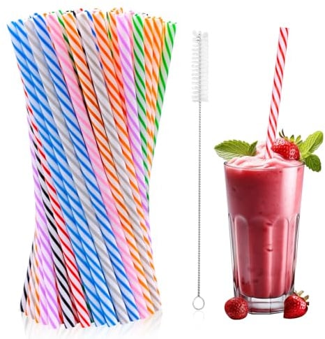 FORYNXHWIN 100 Stück Wiederverwendbare Strohhalme, Kunststoff mit Strohhalmbürste, Stabil & Wiederverwendbar, Verdickte Harte Strohhalme für Milchtee, Smoothies, Säfte, Getränke, Cocktails
