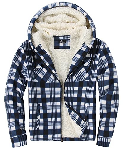 SwissWell Chemise pour Homme Épaissir Veste Flanelle Carreaux Doublure Peluche Loisirs Doublée Sweat à Capuche Homme Polaire Veste D'hiver Avec Poches(Bleu-L)