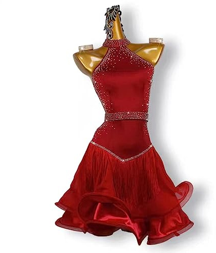 MLYYX Rückenloses Latin Salsa Tanz Performance Kleid Halter Neck Ballroom Kleider Ärmellose Training Leotard Fishbone Rock,C,L