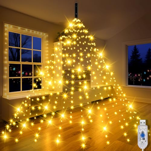 Uping Luci Albero di Natale a Cascata 400 Led 2mx20 Fili Mantello Luci Natale Esterno Interno Bianco Caldo con USB Decorazioni Natalizie