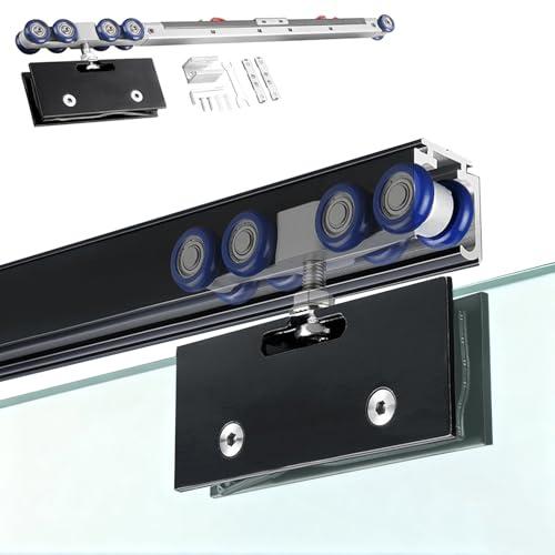 EXCLURA Kit Porte Coulissante Kit de Rail pour Porte Coulissante en Verre à Fermeture Douce, Rail de Guidage Coulissant pour Porte en Verre sans Cadre, Kit de Cadre(Black,19ft/5.8m)