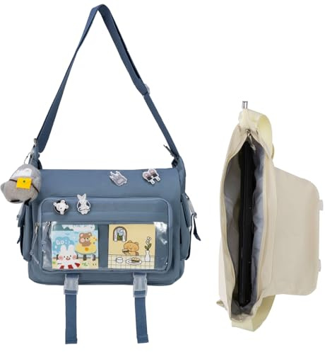 Jnidesier Kawaii Ita Bag with Clear Windows for Women with Pin and Plush Penguin, Cute Aesthetic Messenger Bag Y2K Crossbody Bag
