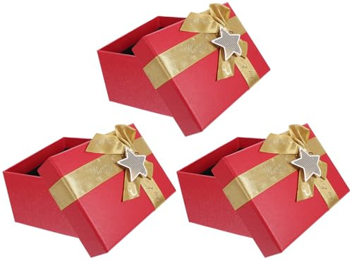 ELAYARD 3 Stück Pack Rote Weihnachtsschachteln aus Papier mit Goldener Schleife Kleine Geschenkschachteln für Süßigkeiten und Party 15 X 11 X 75cm