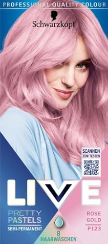 Schwarzkopf LIVE Ultra Brights P123 Rose Gold Halbpermanentes Haarfarben-Creme-Kit mit Pflegespülung und Handschuhen für Pastell-DIY-Haar-Makeover, vegane Formel für hellblondes Haar