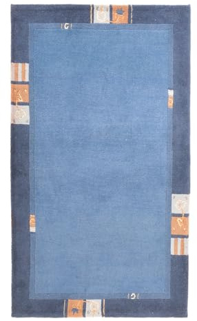 Morgenland Nepal Naturals Teppich Handgeknüpft 100% Schurwolle Bordüre Blau 160 x 90 cm Rechteckig Schlafzimmer, Kinderzimmer