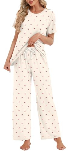 Rapbin Schlafanzug Damen Lang Pyjama Set Nachtwäsche Loungewear mit Taschen | Zweiteiliger Schlafanzüge für Damen Nachtwäsche Langarm Oberteile und Schlafhose mit Taschen Loungewear für Herbst Winter