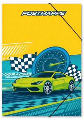 itenga Postmappe aus Karton - Gummizugmappe mit Motiv für Jungen - DIN A4 mit Gummizugverschluss - Sammelmappe Eckspanner (Rennauto NITRON)