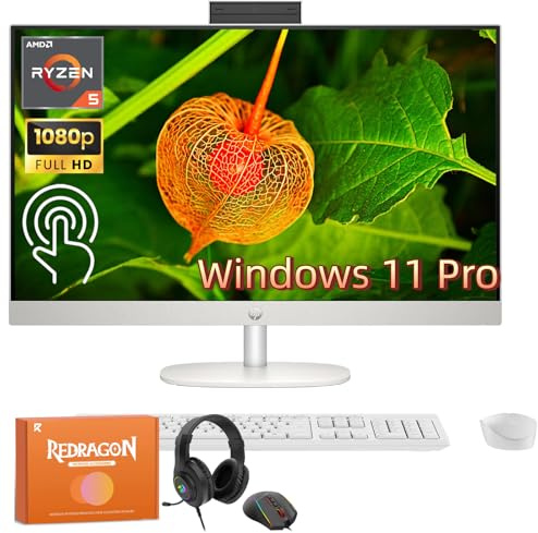 HP All in One Desktop Computer 27 Inch, AMD Ryzen 5 7520U, AMD Radeon Graphics, 16GB DDR5, 2TB SSD, FHD (1920 x 1080) Anti-glare Touchscreen, Wi-Fi 6, Windows 11 Pro, Headphone and Mouse Accessory Kit