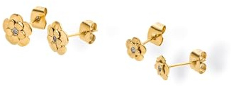 Purelei Flower Ohrring Set für Damen, Edelstahl Ohrstecker mit Zirkonia, 2 Paar Blumen Ohrringe in verschiedenen Größen (Gold)