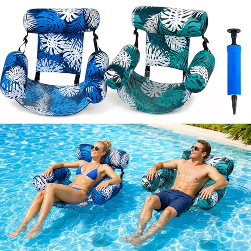 SilverChry Pool Sitz Hängematte Aufblasbar, Schwimmsitz für Erwachsene mit 3 Kissen, Pool Liege für Pool, Luftmatratze Pool Zubehör, See, Strand, Max 150kg, inkl. Handpumpe (Blaugrün)