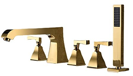 Robinet de lavabo, robinet de baignoire, ensemble de cinq pièces avec mitigeur thermostatique, robinet européen allongé à cinq trous couleur or titane, ensemble de douche, robinet de baignoire, robin
