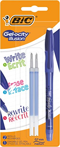 BIC 944017 Druck-Gel-Roller (Gel-ocity Illusion, 0,3 mm) 1 Stück mit 2 Refills, blau