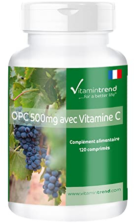 Vitamintrend OPC 500mg Tagesbedarf mit Vitamin C, 120 Tabletten, Traubenkernextrakt, Nahrungsergänzungsmittel vegan ohne Magnesiumstearat, in Deutschland hergestellt