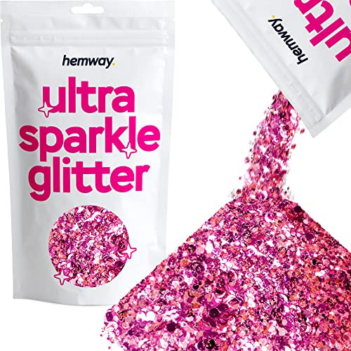 Hemway Ultra Sparkle Glitter - Fuchsia Pink Rose Gold Mix | Mixed Metallic Flakes for Resin & Epoxy Crafts | Supplies for Tumblers, Festival, Hair, Face, Body, Eye & Nail Art Decoration | 100 g