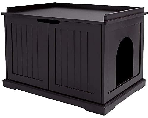 unipaws Cat Litter Tray Furniture, Hidden Litter Box Enclosure Cover, Designer Cat Washroom Storage Bench, Indoor Wooden Cat House, Easy Assembly, Fit Most of Litter Tray, Espresso