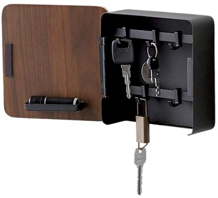 YAMAZAKI 4801 RIN Magnetischer Schlüsselkasten, schwarz, Stahl/Schichtholz, minimalistisch, 15.8 x 5.7 x 15.8 cm