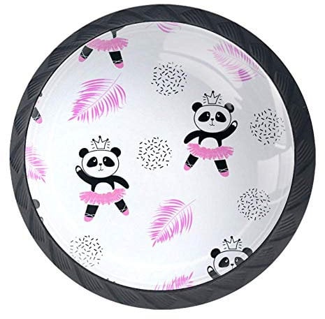 TIZORAX Schubladenknöpfe rosa Kleid tanzender Panda in Krone rund Küche Schrankgriff Ziehgriffe 4 Packungen für Schrankschrank Kommode Tür Home Decor