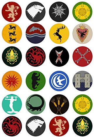 cdb 24 Game of thrones house sigils Edible Iced / Icing Cupcake Topper Fairy Cake Bun Toppers Round