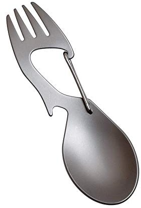 Fourchette en acier inoxydable et titane avec ouvre-bouteille, outil multifonction pour camping, voyage, couverts de camping 3 en 1
