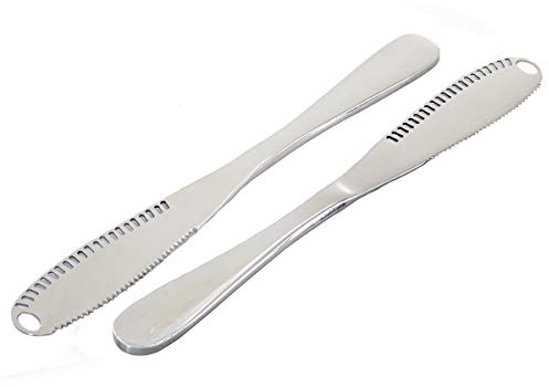 Pauzle Easy Spread Buttermesser mit Löchern, 3-in-1 Butterlockenmesser aus Edelstahl mit Wellenschliff – 2 Stück